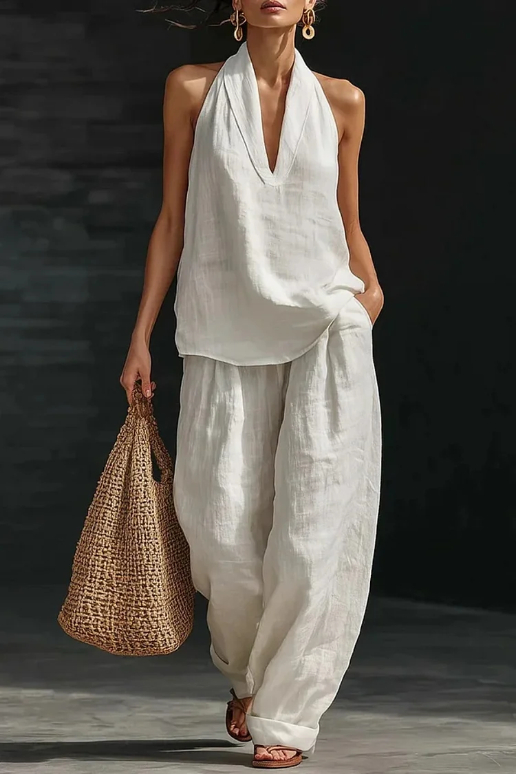 Women's V-neck Top + Tencel Denim Casual Suit