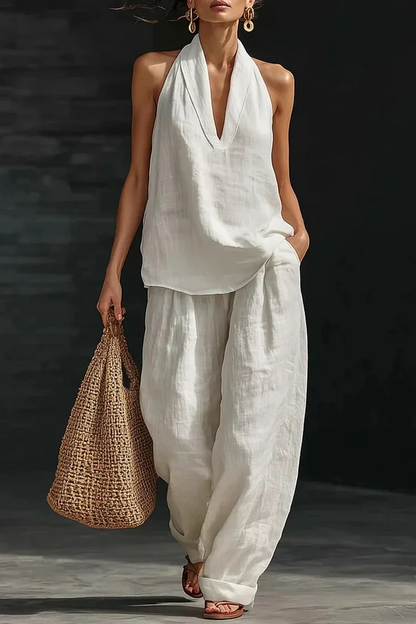Women's V-neck Top + Tencel Denim Casual Suit